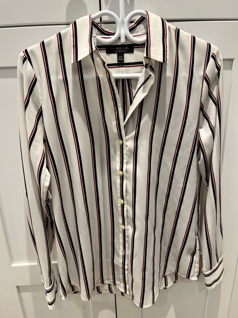 Banana Republic White Shirt with Black and Red Stripes size S
